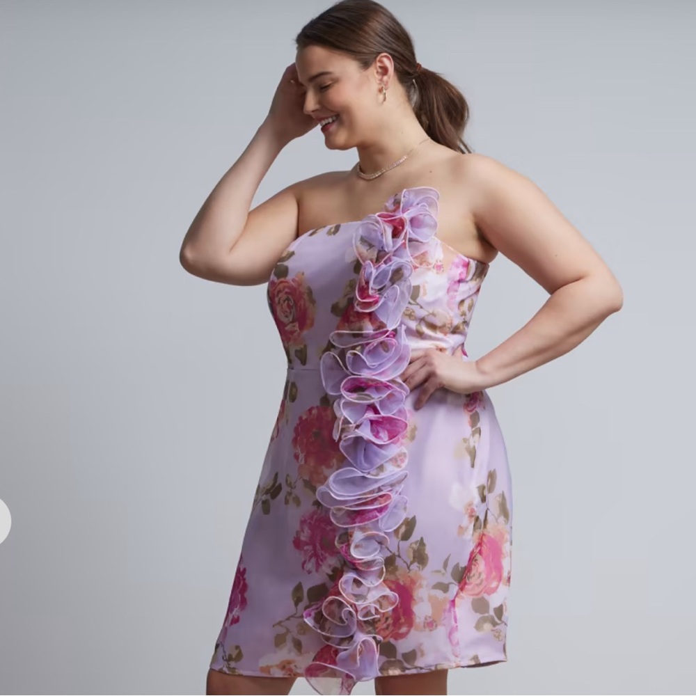 New York & Company Plus Floral Ruffle Organza Strapless Dress size 2X item#31